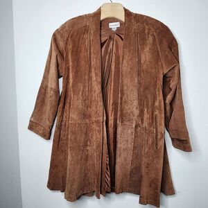 Vtg Ellen Ashley Women Suede Trench Coat Genuine Leather Duster Lagenlook M READ